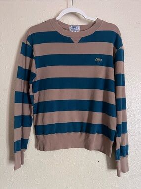 Vintage Lacoste Striped Crewneck Sweater - Brown & Teal Made in Japan
